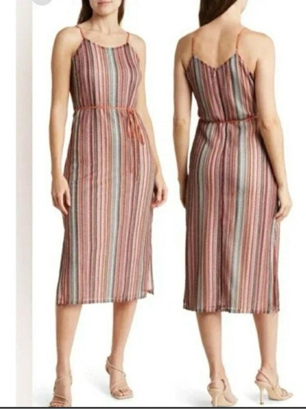 Sam Edelman Striped Sleeveless Midi Dress in Coral Multi size 6